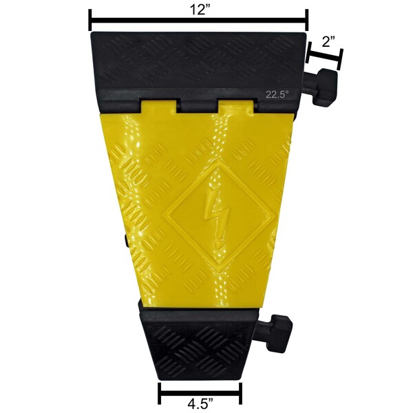 Electriduct Cable Protector 22.5 Deg Right Turn, 3 in H, 12 in L, 19-1/2 in W, 3 Channel, Rubber, Black, Yellow CP-RPS-CR600-RT-YL - main